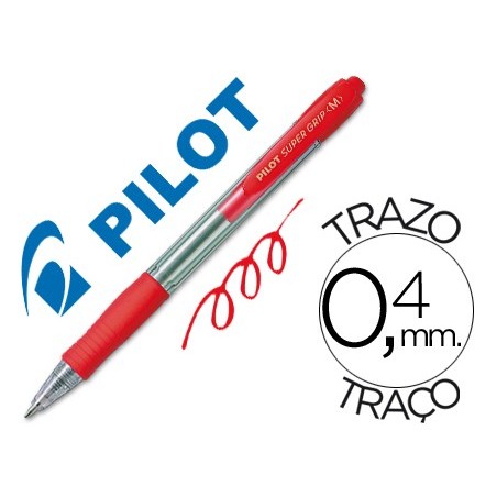 Boligrafo pilot super grip rojo retractil sujecion de caucho tinta base de aceite