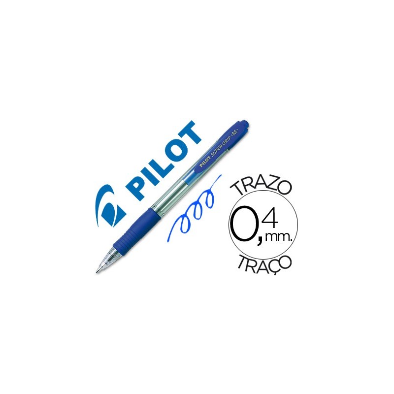 Boligrafo pilot super grip azul retractil sujecion de caucho tinta base de aceite