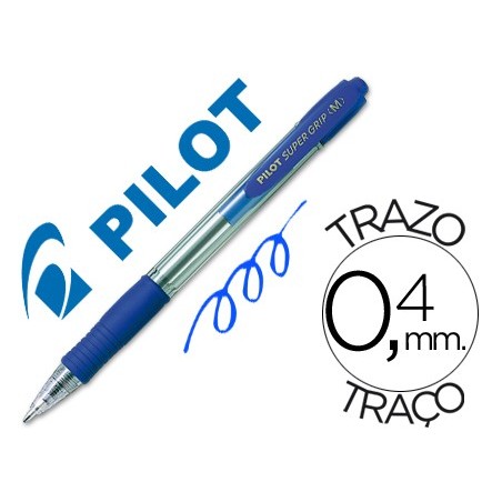 Boligrafo pilot super grip azul retractil sujecion de caucho tinta base de aceite