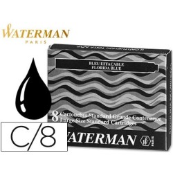 Tinta estilografica waterman negra caja de 8 cartuchos standard largos