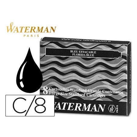 Tinta estilografica waterman negra caja de 8 cartuchos standard largos