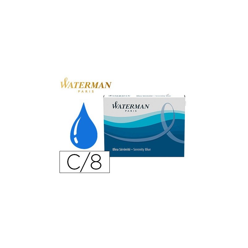 Tinta estilografica waterman serenity blue caja de 8 cartuchos standard largos