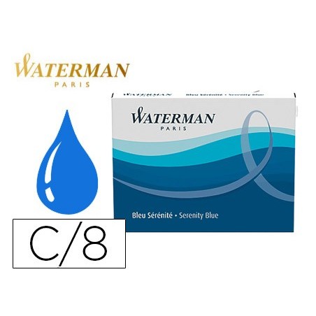 Tinta estilografica waterman serenity blue caja de 8 cartuchos standard largos