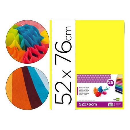 Papel seda liderpapel amarillo 52x76 cm 18 gr paquete de 25 hojas