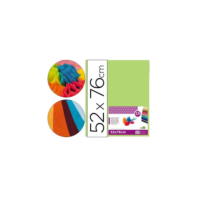 Papel seda liderpapel verde medio 52x76 cm 18 gr paquete de 25 hojas