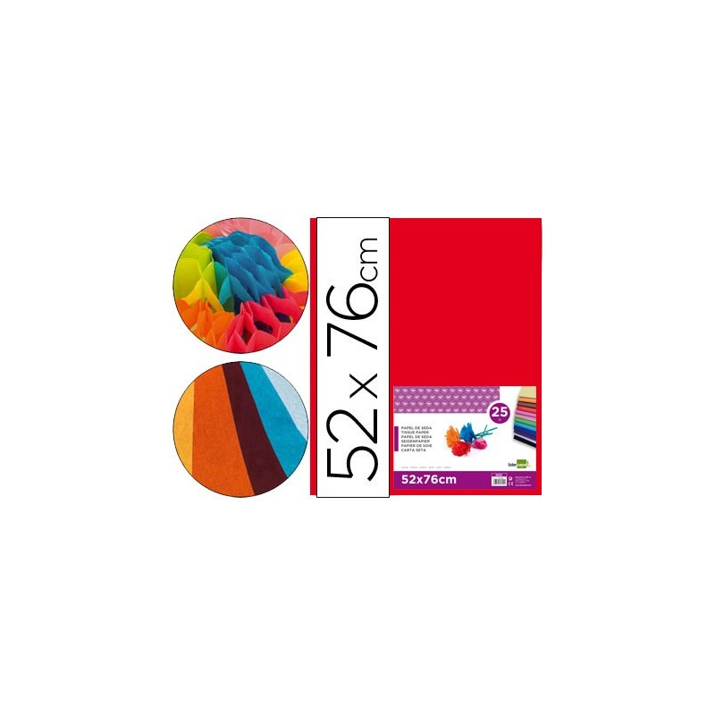 Papel seda liderpapel rojo 52x76 cm 18 gr paquete de 25 hojas