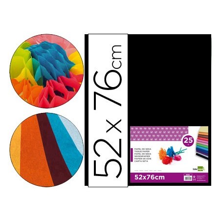 Papel seda liderpapel negro 52x76 cm 18 gr paquete de 25 hojas