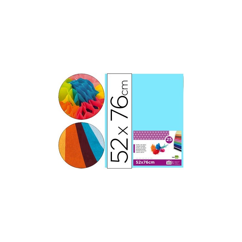 Papel seda liderpapel celeste 52x76 cm 18 gr paquete de 25 hojas