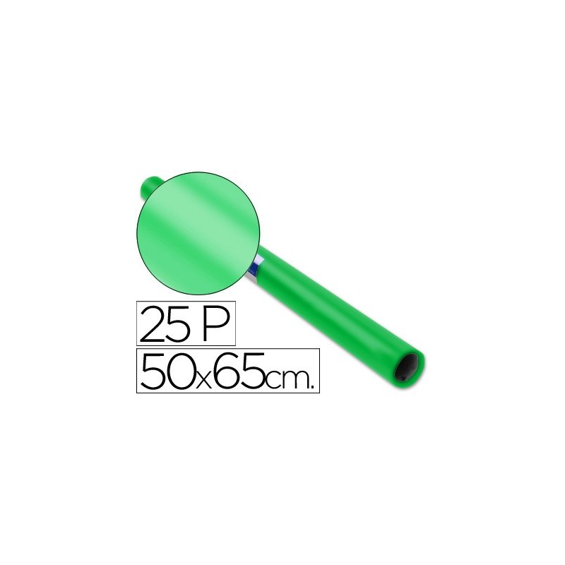 Papel charol verde rollo 25 hojas de 50x65 cm