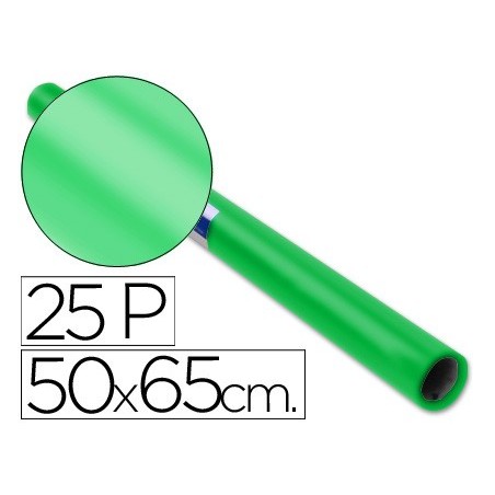 Papel charol verde rollo 25 hojas de 50x65 cm
