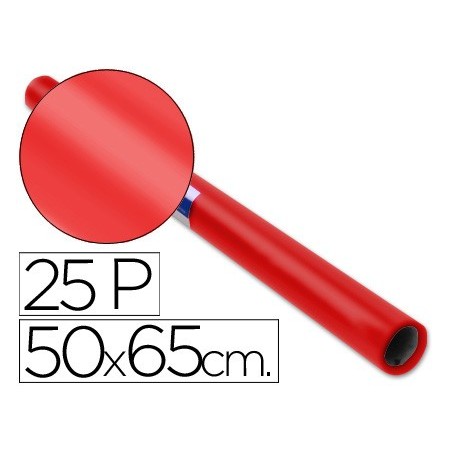 Papel charol rojo rollo 25 hojas de 50x65 cm