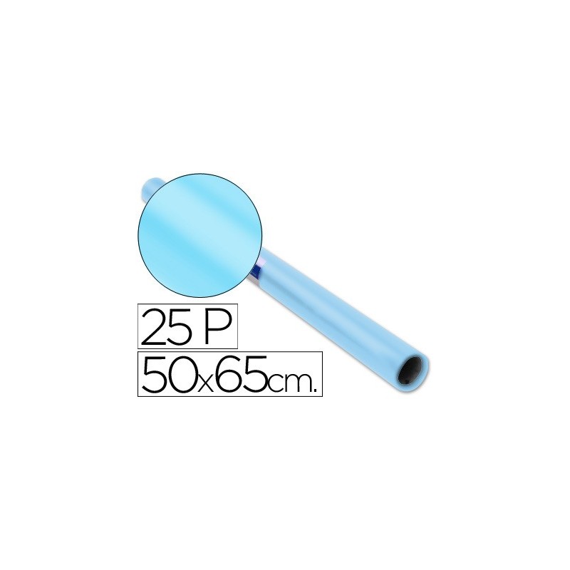 Papel charol celeste rollo 25 hojas de 50x65 cm