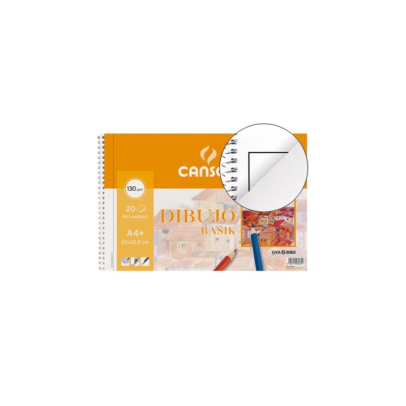 Bloc dibujo basik din a4 espiral 23 x 32.5 cm 20 hojas microperforado 2 taladros -con recuadro