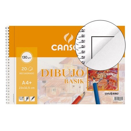 Bloc dibujo basik din a4 espiral 23 x 32.5 cm 20 hojas microperforado 2 taladros -con recuadro