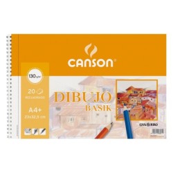 Bloc dibujo basik din a4 espiral 23 x 32.5 cm 20 hojas microperforado 2 taladros -con recuadro