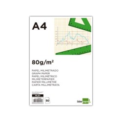 Bloc papel milimetrado liderpapel encolado 210x297 mm 50 hojas 80g/m2