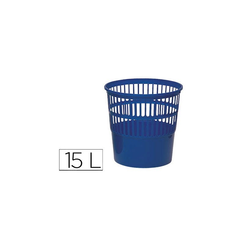 Papelera plastico q-connect 15 litros rejilla color azul 285x290 mm