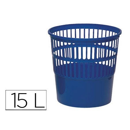 Papelera plastico q-connect 15 litros rejilla color azul 285x290 mm