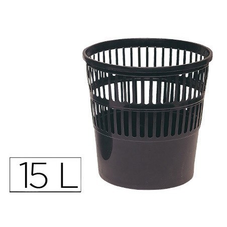 Papelera plastico q-connect 15 litros rejilla color negro 285x290 mm