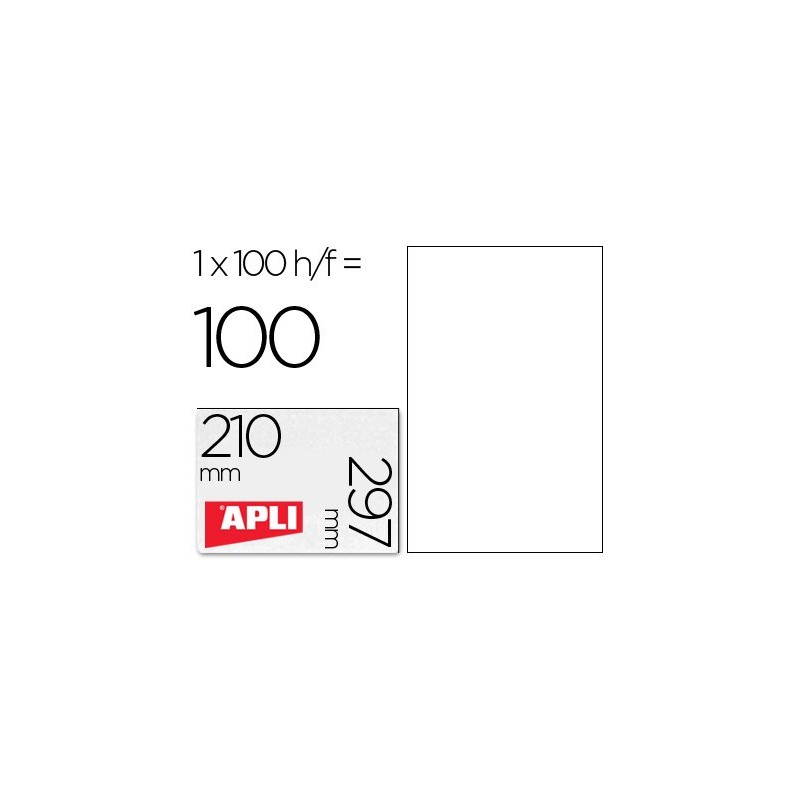 Etiqueta adhesiva apli 1281 210x297 mm fotocopiadora laser ink-jet caja con 100 hojas din a4