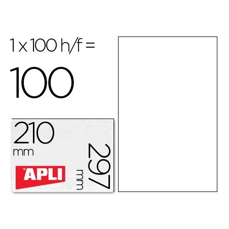 Etiqueta adhesiva apli 1281 210x297 mm fotocopiadora laser ink-jet caja con 100 hojas din a4