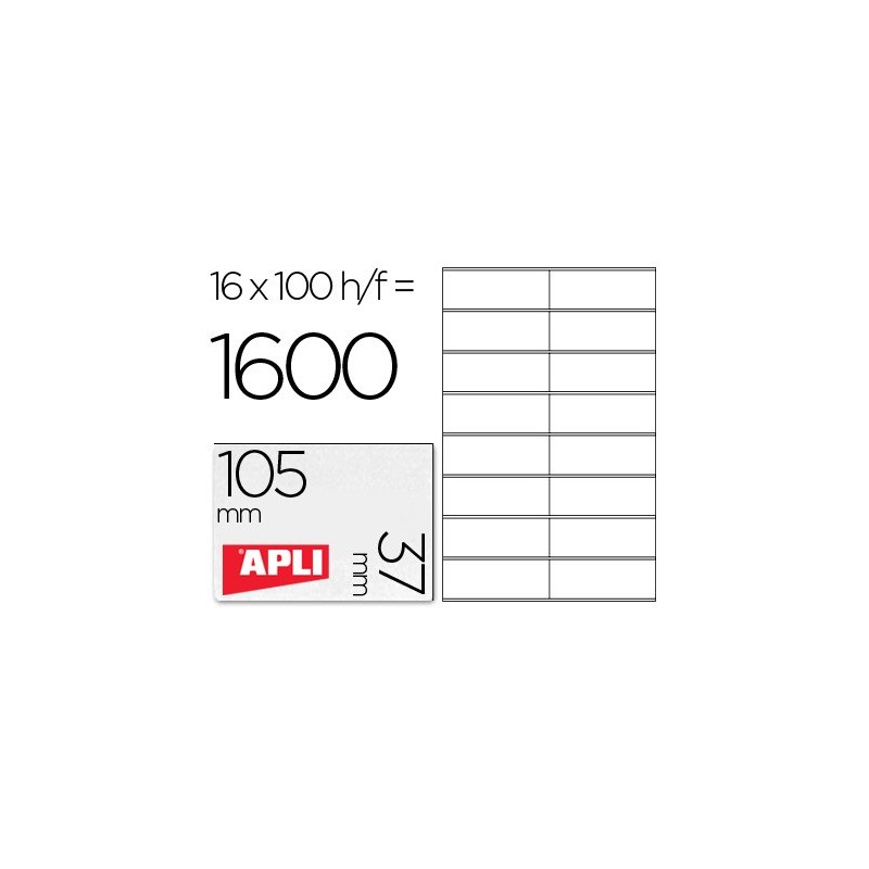 Etiqueta adhesiva apli 1274 tamaño 105x37 mm fotocopiadora laser ink-jet caja con 100 hojas din a4