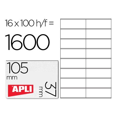 Etiqueta adhesiva apli 1274 tamaño 105x37 mm fotocopiadora laser ink-jet caja con 100 hojas din a4