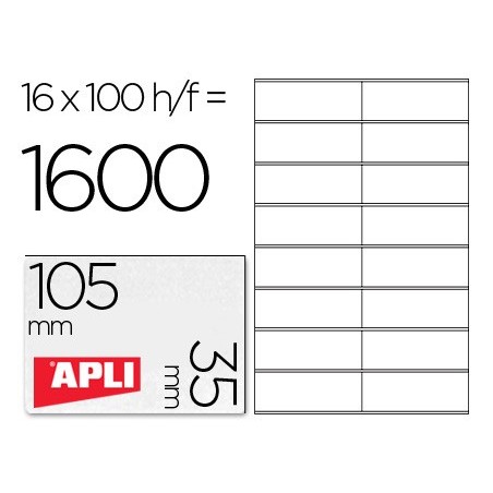Etiqueta adhesiva apli 1287 tamaño 105x35 mm fotocopiadora laser ink-jet caja con 100 hojas din a4