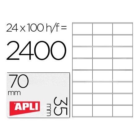 Etiqueta adhesiva apli 1272 tamaño 70x35 mm fotocopiaodra laser ink-jet caja con 100 hojas din a4