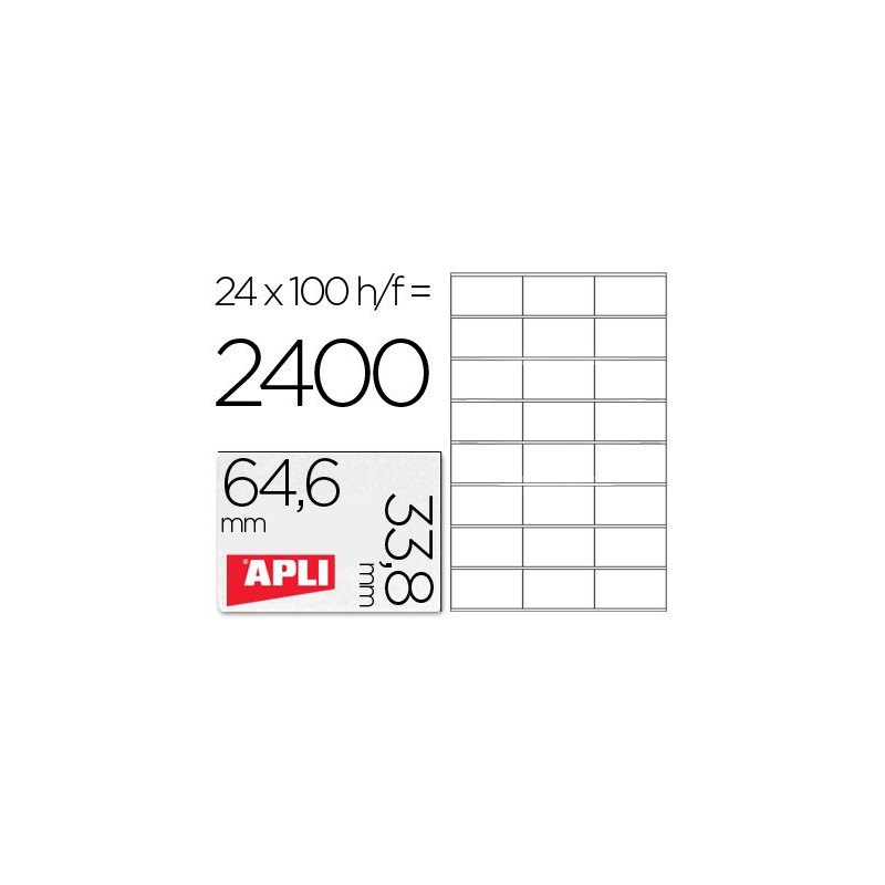 Etiqueta adhesiva apli 1263 tamaño 64,6x33,8 mm fotocopiadora laser ink-jet caja con 100 hojas din a4