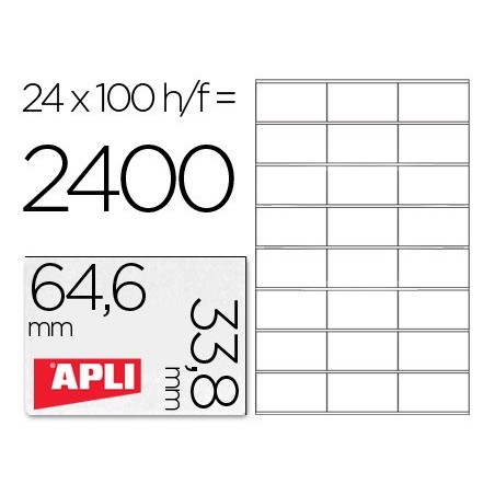 Etiqueta adhesiva apli 1263 tamaño 64,6x33,8 mm fotocopiadora laser ink-jet caja con 100 hojas din a4