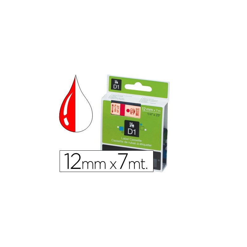 Cinta dymo 1000 rojo-blanco 12mm x 7mt d1