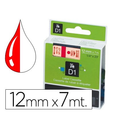Cinta dymo 1000 rojo-blanco 12mm x 7mt d1