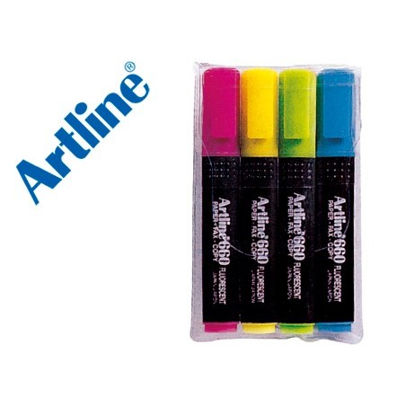 Rotulador artline fluorescente ek-660 punta biselada bolsa de 4 unidades colores surtidos