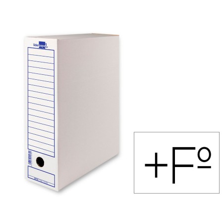 Caja archivo definitivo liderpapel folio prolongado carton reciclado 325g/m2 lomo 116 mm blanco 388x116x275 mm