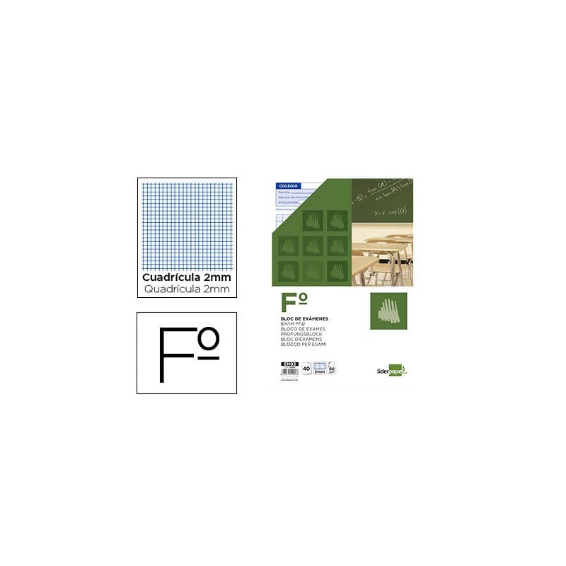 Bloc examenes liderpapel cuadro 2mm folio 40 hojas 60g/m2