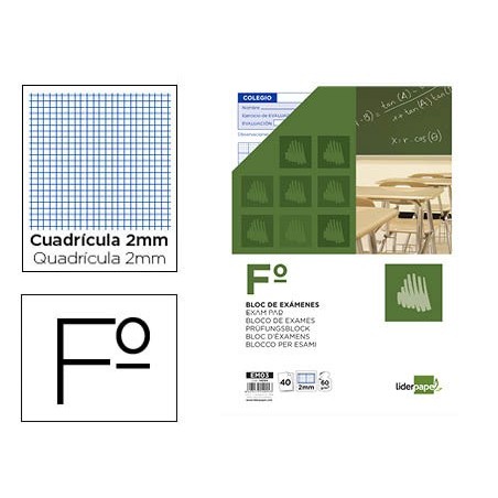 Bloc examenes liderpapel cuadro 2mm folio 40 hojas 60g/m2