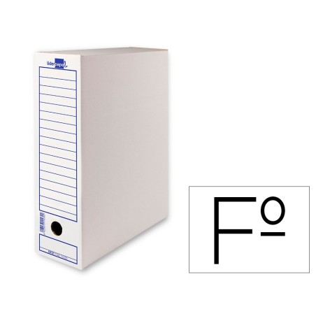 Caja archivo definitivo liderpapel folio carton reciclado 340g/m2 lomo 100 mm blanco 365x100x251 mm