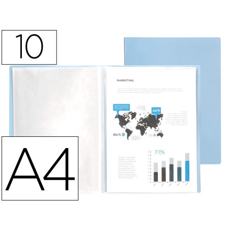 Carpeta liderpapel escaparate 10 fundas polipropileno din a4 celeste opaco