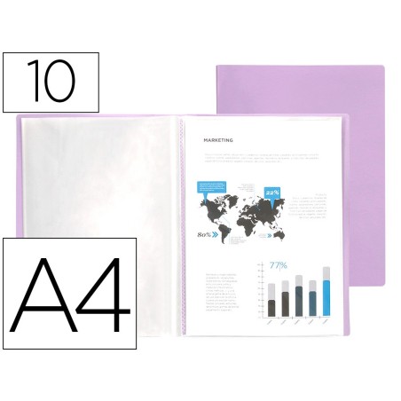 Carpeta liderpapel escaparate 10 fundas polipropileno din a4 lavanda opaco