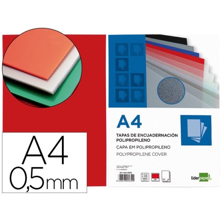Tapa encuadernacion liderpapel polipropileno a4 0.5 mm rojo translucido paquete de 100 unidades
