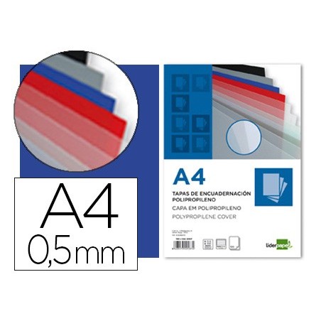 Tapa encuadernacion liderpapel polipropileno a4 0.5 mm azul translucido paquete de 100 unidades