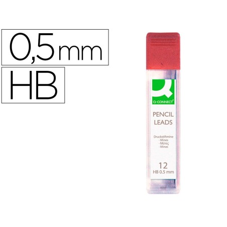 Minas q-connect grafito 0,5 mm hb estuche de 12 minas longitud 60 mm