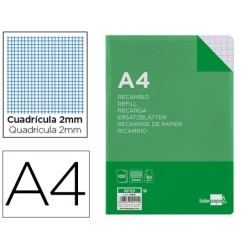 Recambio liderpapel a4 100 hojas 60g/m2 milimetrado sin margen 4 taladros