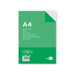 Recambio liderpapel a4 100 hojas 60g/m2 cuadro 4 mm con margen 4 taladros