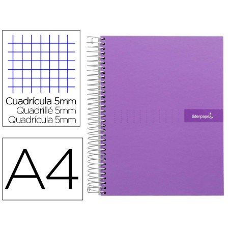 Cuaderno espiral liderpapel a4 micro crafty tapa forrada 120h 90gr cuadro 5mm 5 bandas 4 taladros color violeta