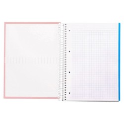 Cuaderno espiral liderpapel a4 micro crafty tapa forrada 120h 90 gr cuadro 5 mm 5 bandas 4 colores color rosa