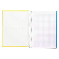 Cuaderno espiral liderpapel a4 micro crafty tapa forrada 120h 90gr cuadro 5mm 5 bandas 4 taladros color amarillo