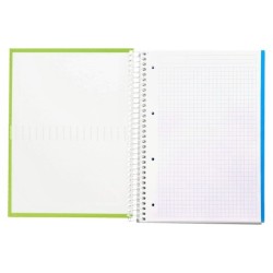 Cuaderno espiral liderpapel a4 micro crafty tapa forrada 120h 90 gr cuadro 5 mm 5 bandas 4 colores color verde