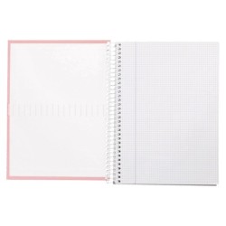 Cuaderno espiral liderpapel a4 crafty tapa forrada 80h 90 gr cuadro 4mm con margen color rosa